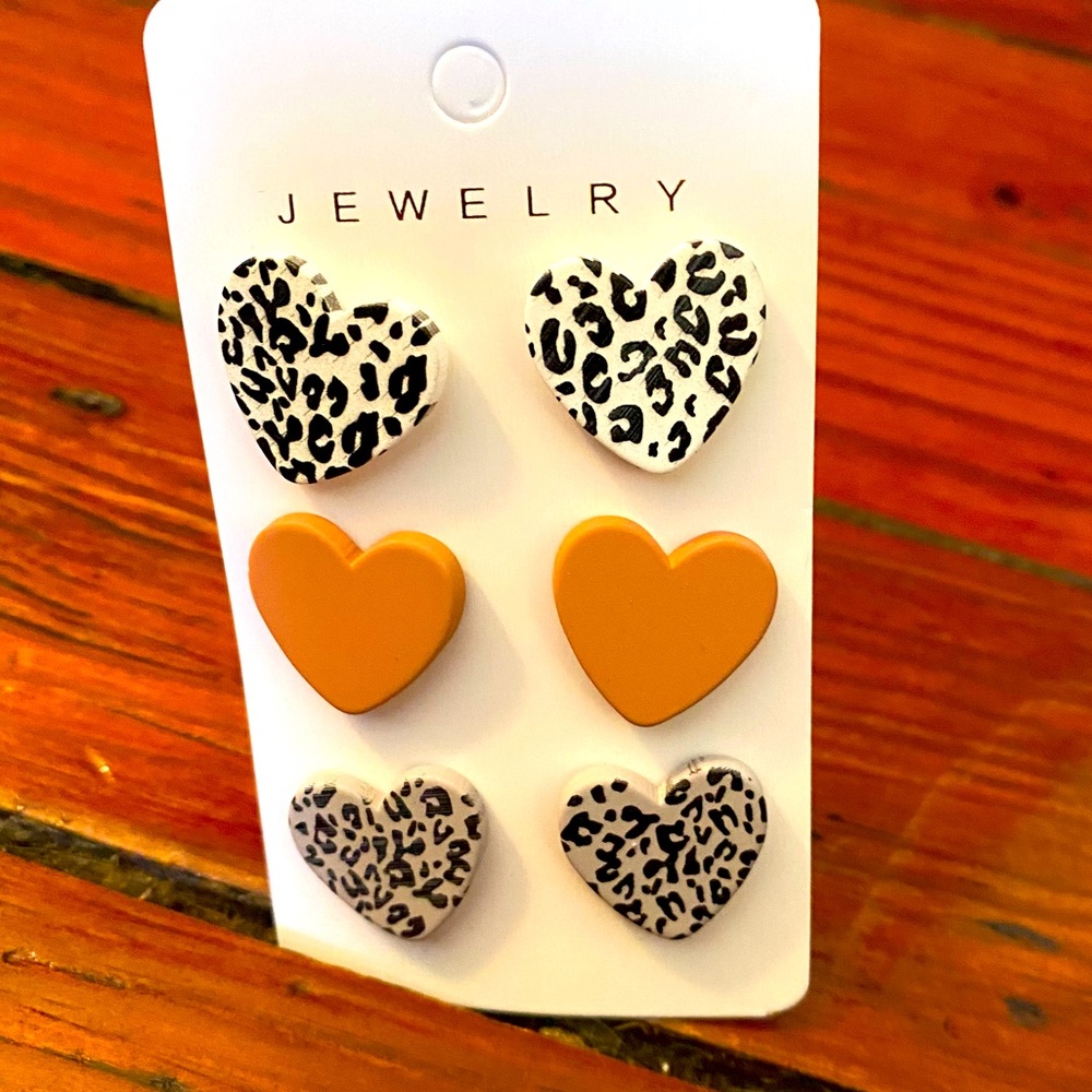 Set of 3 Heart Wood Stud Earrings NWT